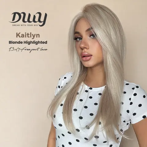 Kaitlyn - DWY 13x4 Lace Front Free Part Linen Blonde Hand-Tied Top Middle Length Glueless Synthetic Wig for Women 20 Inches Natural Hairline