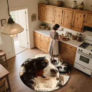 Dog with Newspaper Background  Round patterned carpet, non-slip round mat for bedroom, living room, pet bed, and chair, home decoration, birthday gift, Christmas gift, Valentine's Day gift