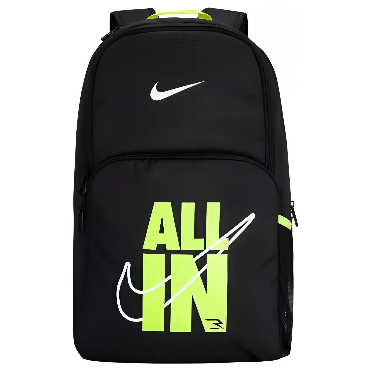 Nike 3Brand Series Letter-Print Polyester Backpack, Unisex Multi-Pocket Large-Capacity Bag in Black and Limestone