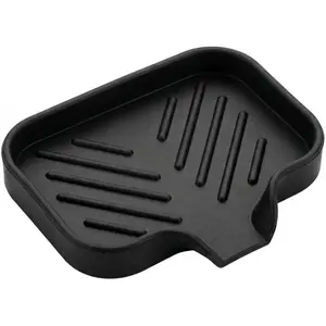 Silicone bathroom soap dish with drainage hole - bathroom and kitchen sink organizer, sponge holder, dishwashing liquid tray, ideal for placing dishwashing liquid dispenser, brushes, bottles, and cups on the sink or countertop - black 4.9"*3.2"