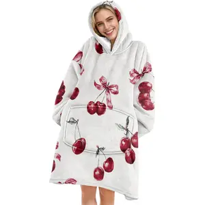 hoodie blanket，Wearable Blanket，Hooded Blanket, Wearable Throw, Bow Print Hooded Blanket, Digital Print Flannel Blanket, Soft Warm Blanket for Sofa, Home Leisure, Air Conditioning，Christmas Gift,Valentine's Day gift, Cozy Hooded Blanket