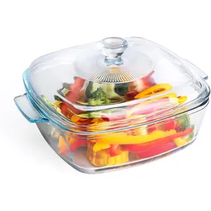 Clear Square Glass Casserole with Lid, Baking Dish with Glass Cover, Casserole for Oven, Freezer and Dishwasher Safe (1.5-Quart Square)