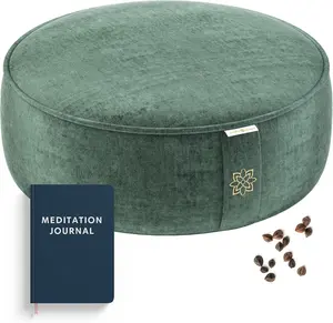 Meditation Cushion | Luxe Zafu Yoga Floor Pillow Seat | Posture Support | Buckwheat Hull Filled | Large Round Cushion with Removable Washable Cover + Carry Handle