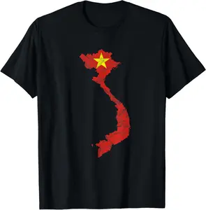 100%cotton Vietnamese Flag, Map Silhouette Outline, Travel Asia Vietnam T-Shirt