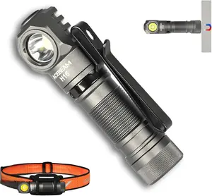 H16 1000 High Lumens Rechargeable Led Headlamp Flashlight, EDC  Right Angle Flashlight with , Pocket Mini Small Flash Light with Clip for Working, Camping, Running, with Headband kit