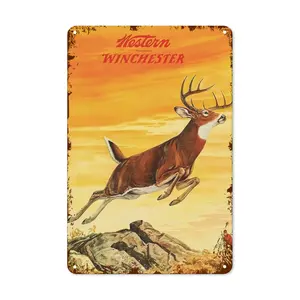 WSTKJW Hunting Deer Metal Signs Vintage Western Wall Decor for Home Kitchen Bar Patio Room Garage Retro Tin Poster Plaque 12"x8" Inch Rustic Farmhouse Design