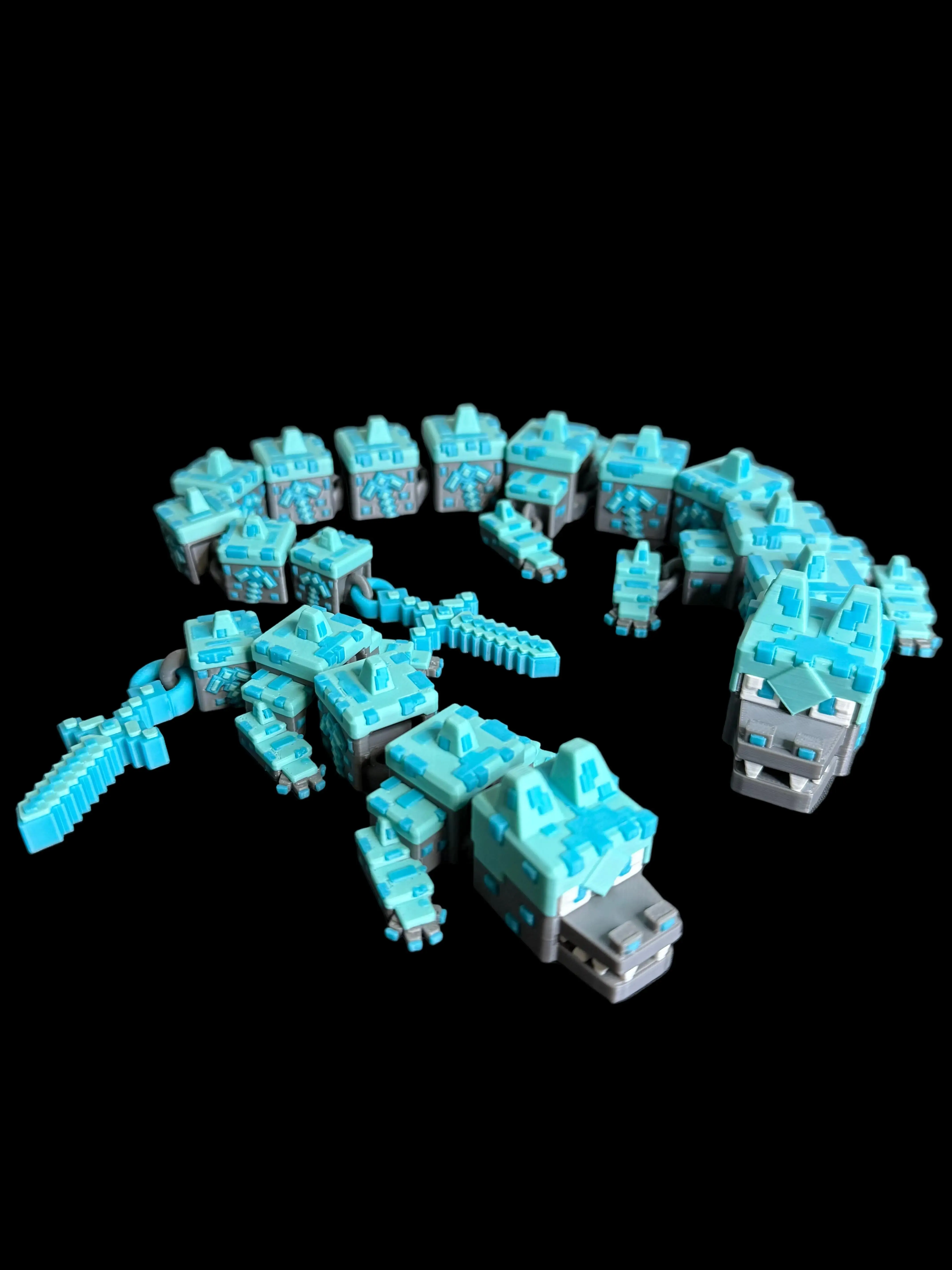 Block Style Pixel Dragon – 19 Inch and 9 Inch Articulated Fantasy Dragon Figure – Poseable 3D Printed Display
