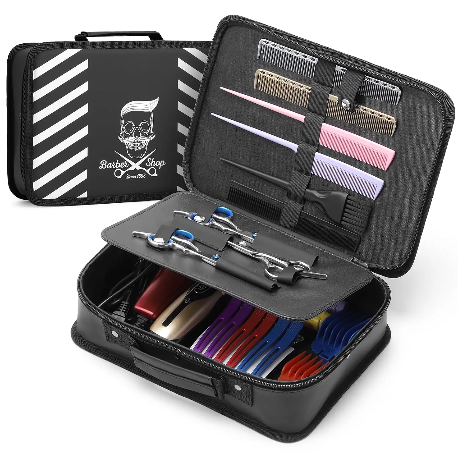 BarberTop Barber Carrying Case, Small Protective Travel & Salon Organizer with PVC Compartment for Clippers and Barber Supplies, Salon/Travel