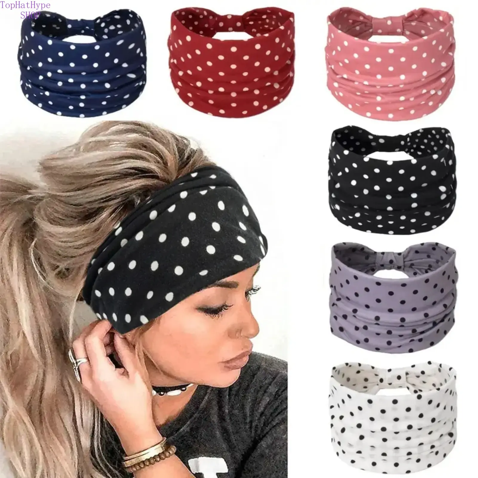 Women's 6PC Elastic Solid Color Wide-Edge Cotton Sweat-Absorbing Headbands - Workout, Female Adults' Metal Coating Hair Accessories for Yoga Athletic Use, Sweat Absorbing Headband, Workout Headbands, Elastic Band