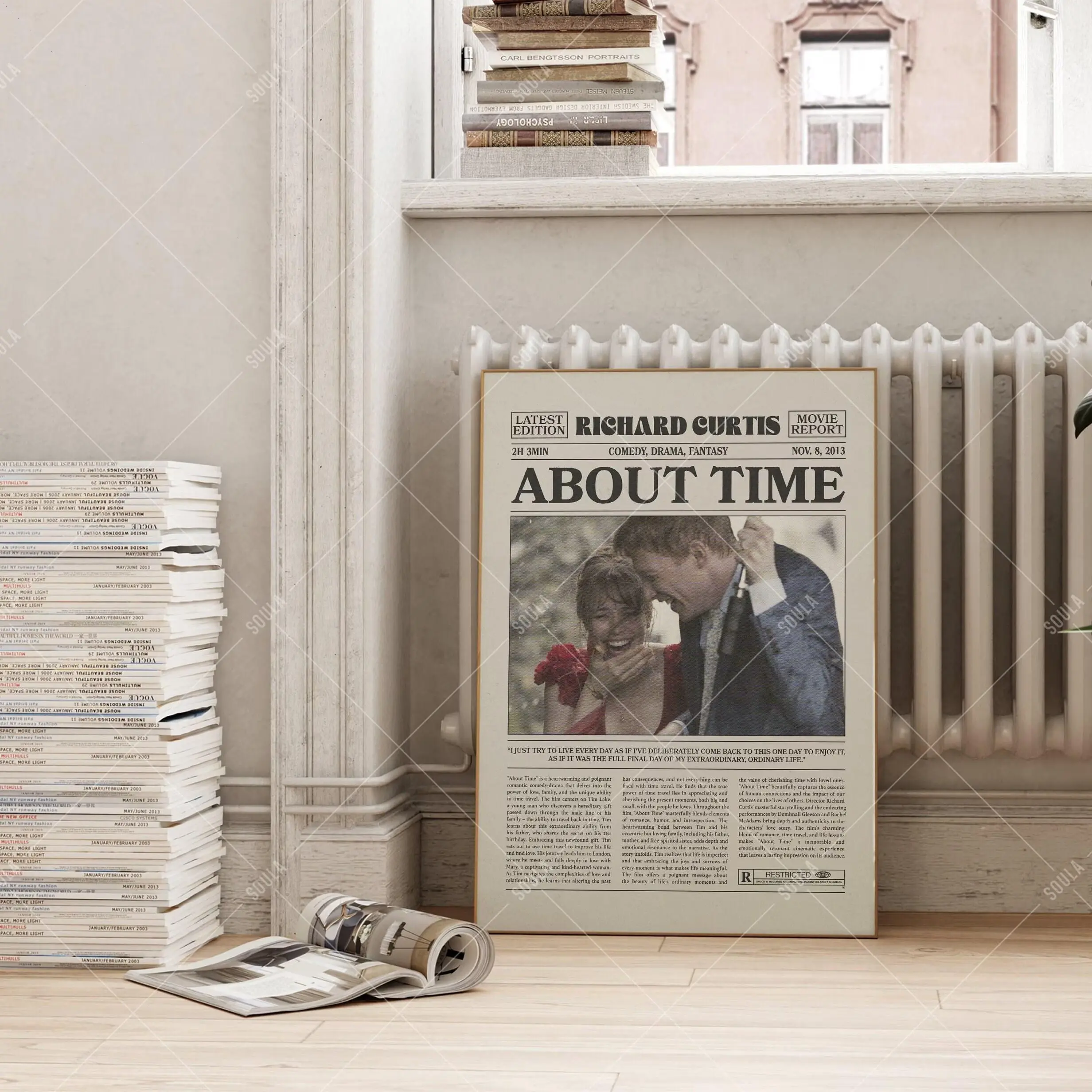 About Time, Richard Curtis, Movie Poster, Retro Newspaper, Black White Wall Art, Vintage Retro Art Print, Custom Movie -Poster Unframed