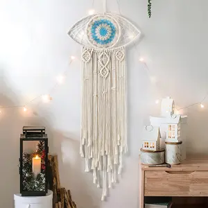 Large Boho Dream Catchers Evil Eye Macrame Wall Hanging Woven Dream Catcher for Bedroom Home Dorm Room Ornament(Beige)
