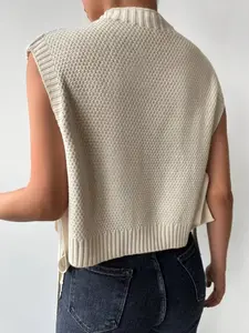 Spring Summer High Neck Knitted Vest, Textured Crochet Design, Perfect for Layering, Comfortable and Stylish, Women's Fashion Top