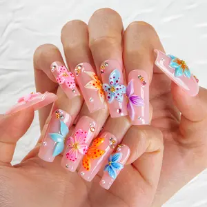 Lovful | NEW DROP Collection Handmade Acrylic Press On Nails | 10PCS Reusable | Salon Quality 3D Flower Rhinestones