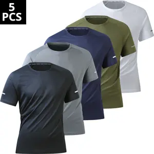 5-Pack Gym Casual Quick-Dry Tees - Men’s Crew Neck Loose Breathable, High Stretch Reflective Strip Shirts Active Lifestyle t shirt t shirt for men