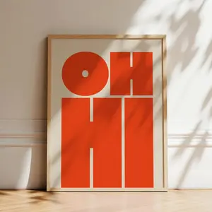 1 piece modern art decoration "OH HI" red font poster print - unframed minimalist canvas wall art, suitable for living room, bedroom, home office, bathroom, kitchen, classroom - indoor/outdoor seasonal decoration (spring/autumn) - housewarming gift and Va