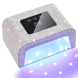 UV LED Nail Lamp with Rhinestones, Professional Gel Nail Dryer with LCD Display Screen, 3 Timer Settings, 15 LEDs Fast Cure for All Gel Polish, Nail Lamp for Home Salon Use