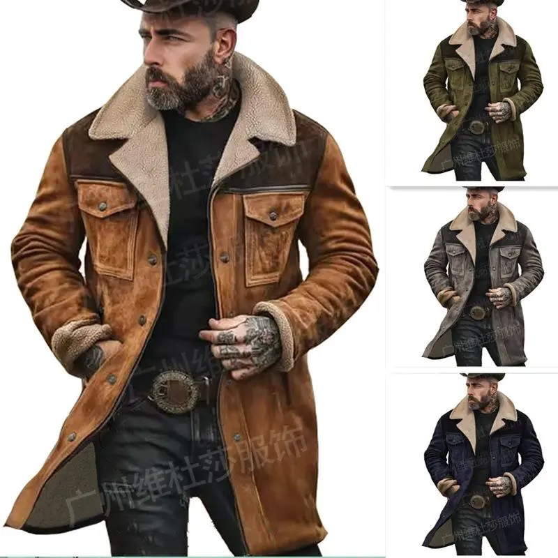 Men's Faux Suede Jacket, Color Block Multi-Pocket Sports Outerwear with Lapel Collar and Zipper, Gray Black 5183#, 5183#- Gray + Black