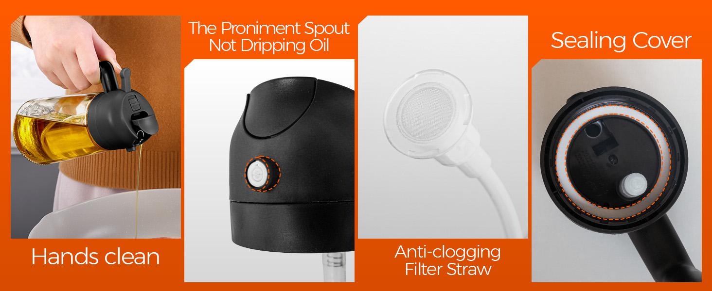 16oz/470ml Glass Olive Oil Sprayer for Cooking with Stickers, 2 in 1 Oil Dispenser for Kitchen Gadgets, Food Grade Premium Spray Bottle with Portion Control for Salad, Frying, BBQ (Black)