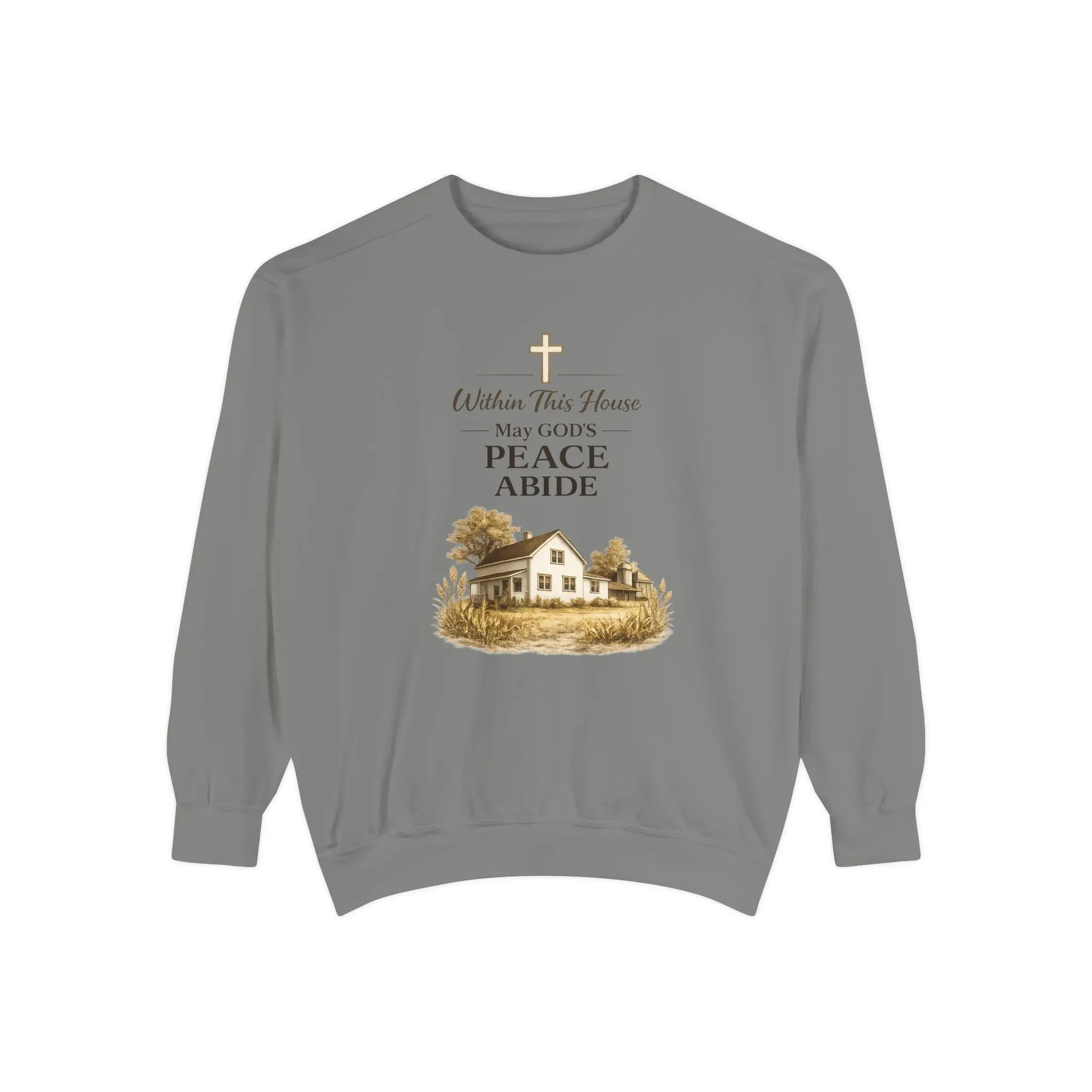 Women's Peace Abide Elevated Casual Sweatshirt - OEKO-TEX Certified Christian Graphic Long Sleeve Relaxed Fit Soft Cotton Blend Pullover Top, Round Neck, Longsleeves, Unisex Cut, Oeko-Tex Cert., Adult Sizes, Relaxed Cut, Farmhouse Art, Do Not Dry Clean, L
