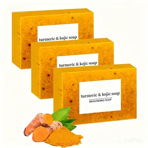 3PCS Lemon Turmeric KojicAcid Soap, Turmeric & Kojic Acid Brightening Soap, DarkSpot Remover, Kojic Acid， Deep Cleansing Facial Cleanser