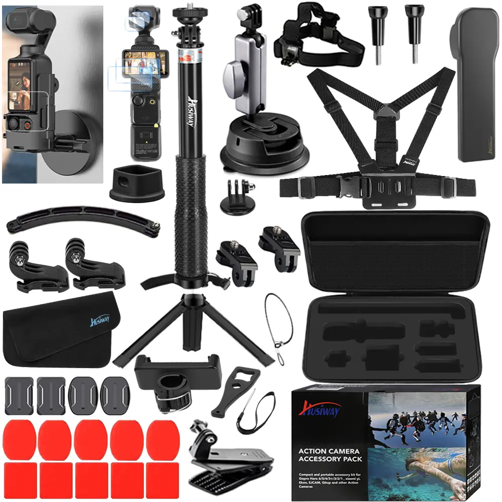 Accessories Kit for DJI Osmo Pocket 3 Creator Combo Case Magnetic Bracket Mount Selfie Stick Tripod Glass Screen Protector Suction Cup Chest Head Strap Backpack Clip Bundle for Pocket3