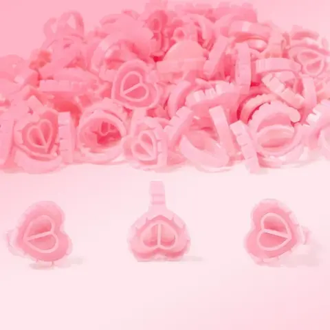 VEYELASH 100PC Pink Heart-Shaped Ring Cup, Cosmetic Tool for Eyelash Extensions, Makeup Lash Glue Application