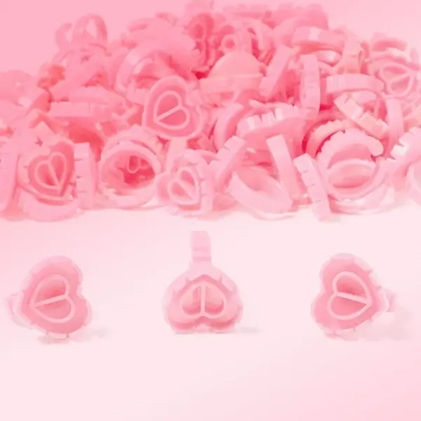 VEYELASH 100PC Pink Heart-Shaped Ring Cup, Cosmetic Tool for Eyelash Extensions, Makeup Lash Glue Application