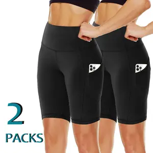 Snouuy Women's 2-Pack High-Waisted Shaping Yoga Shorts w/ Pockets Tummy Control Butt Lift Quick-Dry & Wrinkle-Free for Yoga Pilates track bun green Seamless Scrunch Butt Lifting Shorts