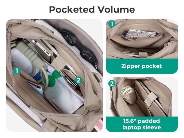 BAGSMART Crush Bow Tote Bag for Women 15.6" Laptop Friendly Lightweight Puffy Handbag with Removable Bow & Multiple Compartments for Travel Work Beach Gym 20L Capacity