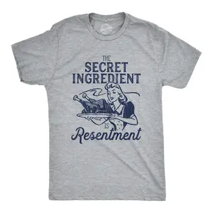 Mens The Secret Ingredient Is Resentment T Shirt Funny Thanksgiving Dinner Turkey Day Tee Mens Funny T Shirts Cool Vintage Fashion T-Shirt Gift Classic Menswear Thanksgiving Apparel for Men Funny Sarcastic Light Grey