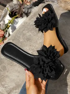 Women's Summer Floral Decorated Casual Breathable Flat Sandals, Lightweight Comfortable Sweet Style Outdoor Shoes