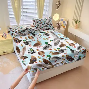Duck-themed printed 3 Pcs fitted sheet set, including 2 coreless pillowcases, strong wrapping, various duck prints, soft & comfortable bedding, Soft bed sheets, perfect for gifting or personal use