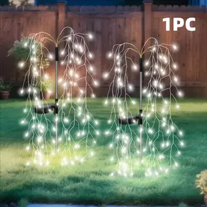 Solar-Powered Christmas Outdoor Decorative Light, LED Firecracker & Willow Tree Lights with 8 Modes, IP54 High Quality Outdoor Garden Lights for Weddings, Parties, Pathways, Lawn & Camping