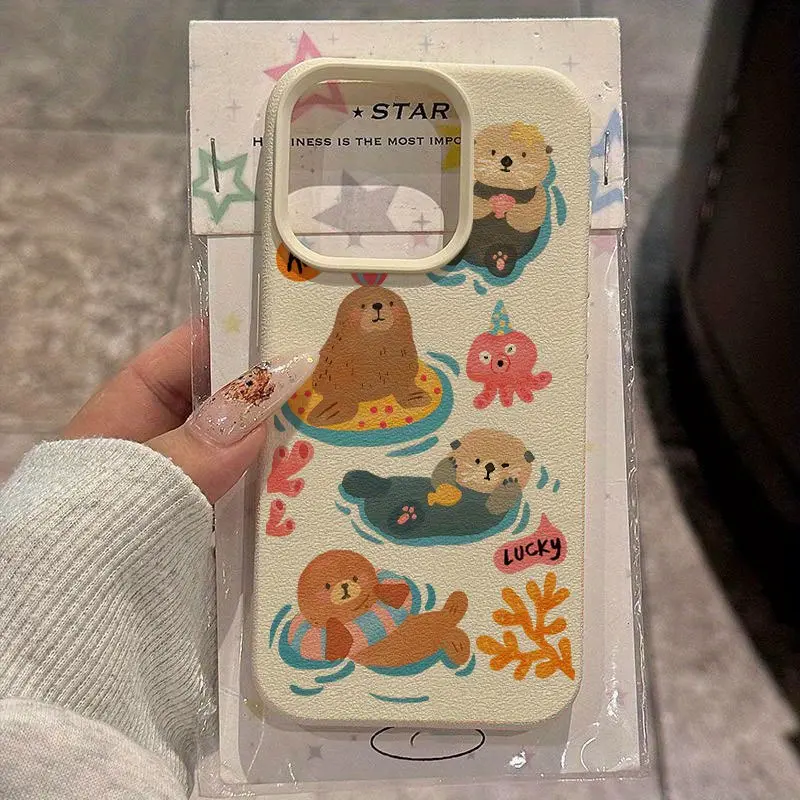 Cute Playful Sea Otter TPU Cellphone Casing - Protective, Shockproof, Drop-Resistant, Stylish Cover with Camera Protection for Various iPhones (16 Pro Max/16 Plus/15 Pro Max/15/14/13 Pro/12/11) Devices & Smartphone Accessories