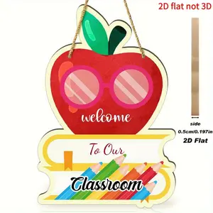 Back-To-School Welcome Sign Set, Classroom Door Decorations, Apple Name Tags, Book Pencil Holder, Wooden Door Plaques, Colorful Pencils Included