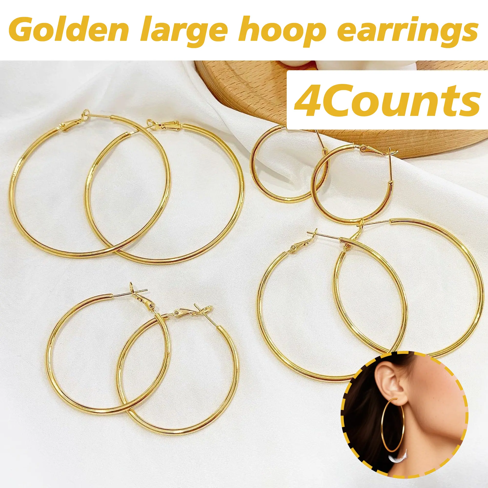Women's 4 Counts Silver Gold Hoop Earrings Set, Flexible Clasp for Easy Wear