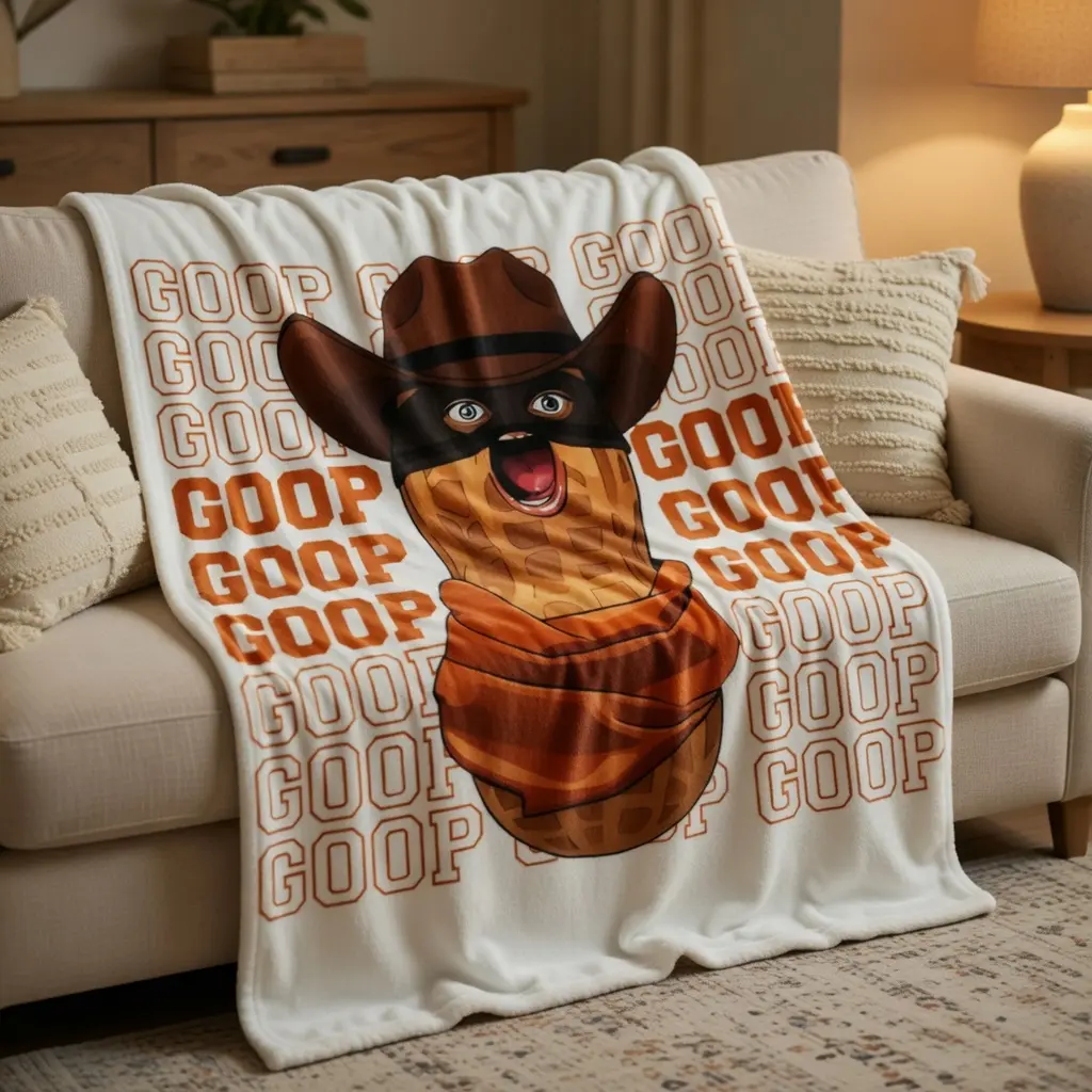 Goop Cowboy Peanut Viral Meme Print Flannel Cooling Throw Blanket - Soft, Cozy, Black Background, Art Print, Cartoon, Character Art, Classic Western Blanket, Home Decor for Bedroom, Living Room Sofa, Ideal Gift for Meme Lovers, Art Print Blankets, Cartoon
