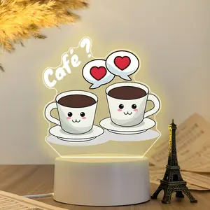 Acrylic Material Decorative Night Light, Coffee Cup Heart Pattern, USB Powered Warm Light, Perfect for Cafes and Kitchen Table Decoration, Home Decoration Lamp