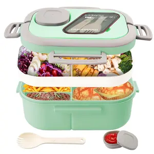 Adults Bento Lunch Box, Salad Container All-in-One Large 40.5oz Salad Bowl, Bento-Style Tray for Toppings, 3oz Sauce Container for Dressings