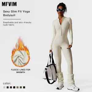 MFVIM Women's Solid Zip-Up Sporty Comfy Skiing Workout Jumpsuit - Long-Sleeve Stretchable Activewear for Skiing, Fall & Winter Gym Use