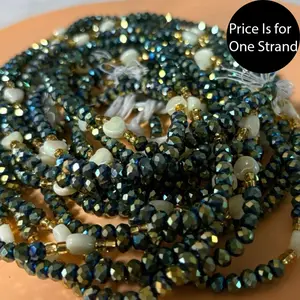 AAEssentials Golden Green Crystals Waist Beads with White Heart Accents and Gold Accents for Stylish Wear