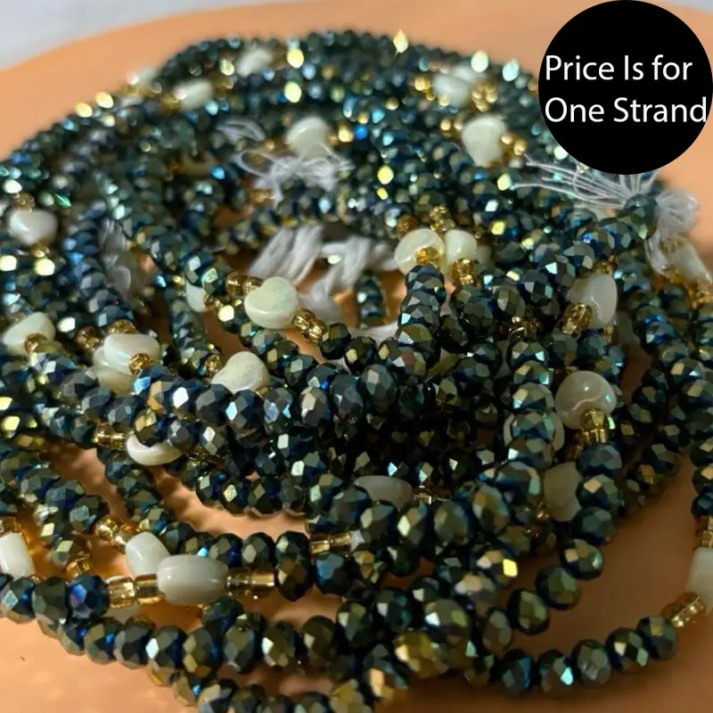 AAEssentials Golden Green Crystals Waist Beads with White Heart Accents and Gold Accents for Stylish Wear