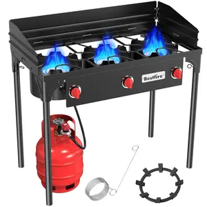 [SummerVibes]BESTFIRE 225,000 BTU Propane Stove (with/without ) Wind Panel / (Only Wind Panel)– 3 Burner Camping Gas Stove with Removable Legs, Heavy Duty Outdoor Cooker for BBQ, Large Pot Boiling, Tailgating & Home Cooking