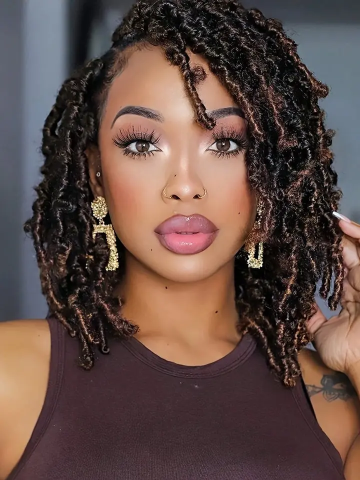 Billowig Short Braid Wig 12 Inch Afro Short Twist Curly Synthetic Wig Breathable Elastic Mesh Cap For Daily Party