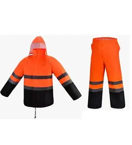 Orange Safety Rain Suit Rain Jacket with Hoodie & Pants Reflective Waterproof