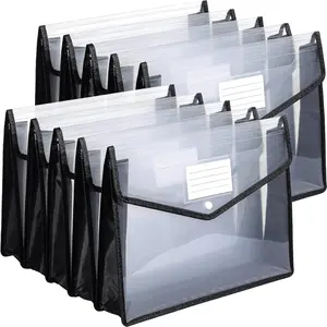 10 Pieces Plastic File Folders Envelope Expanding File Wallet Organizer Documents Folder with Snap Closure and Pocket, A4 Size Waterproof Transparent Pouch(Black,Horizontal)