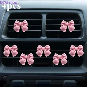 4pcs Cute Bow Car Air Vent Clips - Girly Bowknot Decorative Outlet Ornaments, Trendy Car Interior Accessories for Women