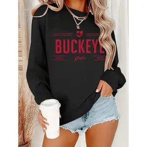 Buckeye State Graphic Sweatshirt For Women 100 Polyester Relaxed Fit Lightweight Pullover Perfect For Spring And Fall Seasons