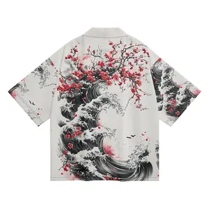 K29 Niepce White Japanese Streetwear Lightweight Blossom Waves Kimono for Men