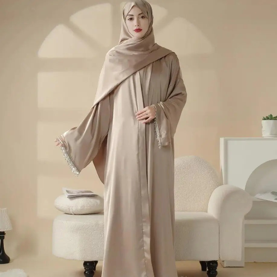4-Piece Abaya Set: Satin Diamond Tassel Abaya Set (MOA010) - Women Summer Elegant Dress traditional clothes festive wear modestfits modestwear muslima